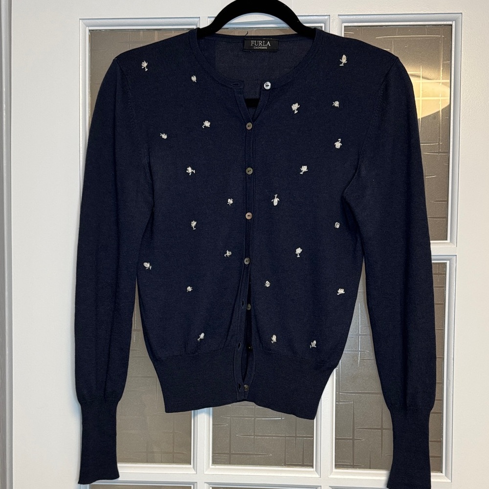 Furla Navy Blue Embellished Cardigan